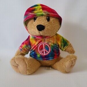 Teddy Bear Peek A Boo Peace Tie Dyed Shirt Brown Stuffed Plush Animal